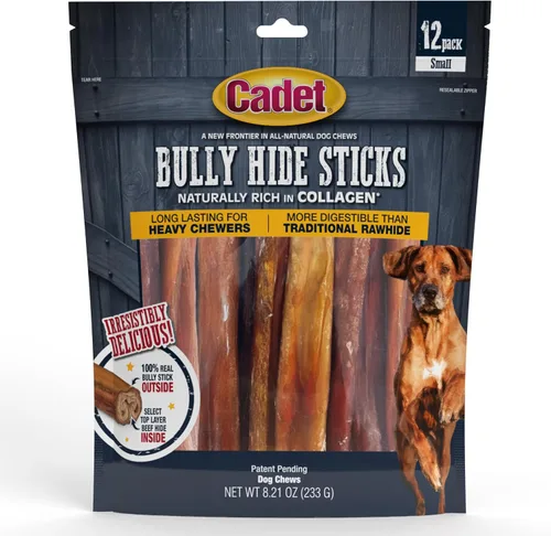 Vista 18 de Palitos de piel de toro Cadet para perros pequeños, 100% pizzle de res natural, masticables de ingredientes limitados y larga duración para perros