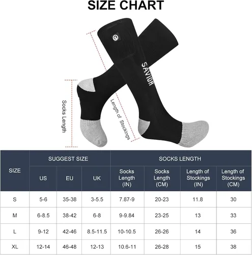 Vista 6 de Calcetines térmicos para hombres y mujeres, calcetines de batería para pies fríos, calcetines eléctricos térmicos para campamento, calentadores