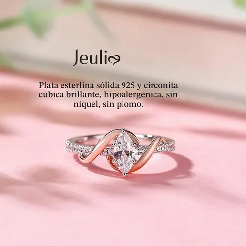 Vista 3 de Jeulia "An Encounter with Myself - Anillo de plata de ley de corte marquesa, anillo de compromiso de aniversario, regalo del día de San Valentín