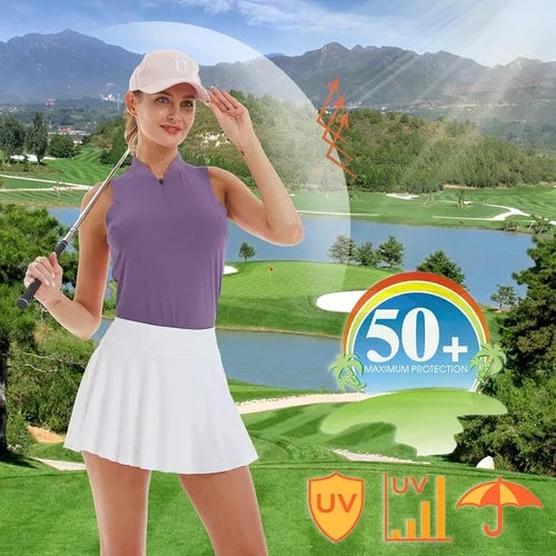 Vista 4 de LastFor1 Polo de golf sin mangas para mujer, con cremallera UPF 50+, protección UV, ajuste delgado, secado rápido, ligero