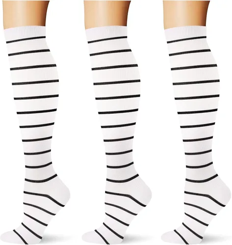 Vista 11 de (3 pares) Calcetines de compresión 20-30 mmHg, calcetines largos hasta la rodilla para mujeres y hombres, soporte atlético, para viajes y uso diario