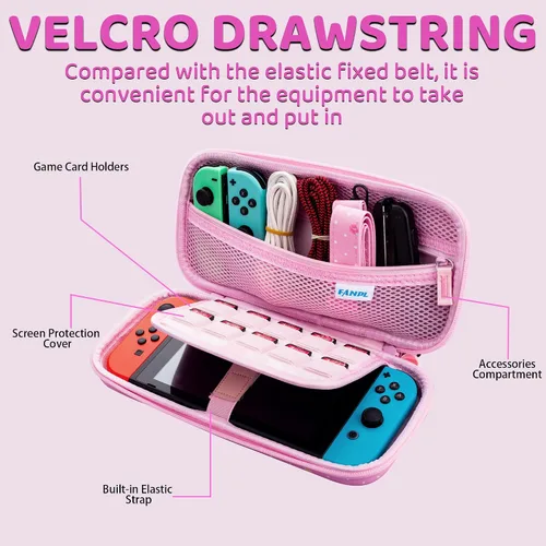 Vista 4 de FUNDIARY Pink Carrying Case for Nintendo Switch and Switch OLED, Cute Carry Case for Switch and Switch OLED Console, Shockproof Hard Travel Case