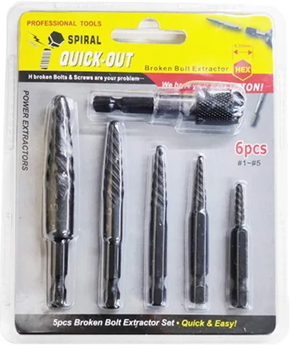 Vista 5 de Juego de extractor de pernos rotos de 6 piezas, juego de extractor de tornillos dañados con 1/4 de cambio rápido Arbors Kit de herramientas de rosca