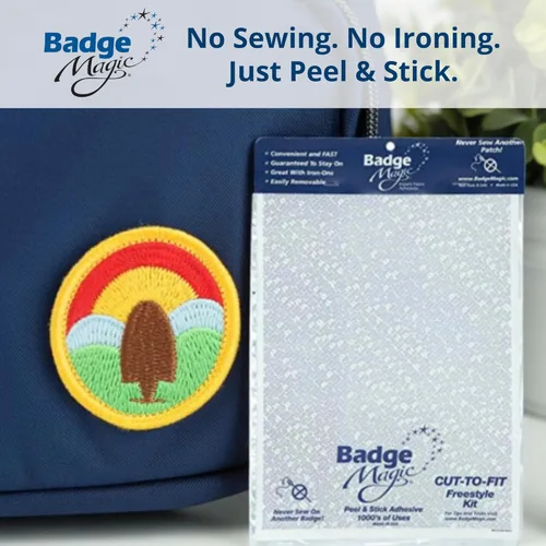 Vista 2 de Badge Magic Adhesivo de parche, sin coser, sin planchar, cinta de tela de doble cara para parches e insignias, solución de bricolaje para uniformes
