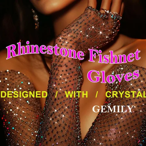 Vista 4 de Guantes largos de malla con diamantes de imitación, guantes de red brillantes de moda, ópera, rave, fiesta, disfraces, guantes para mujeres y niñas