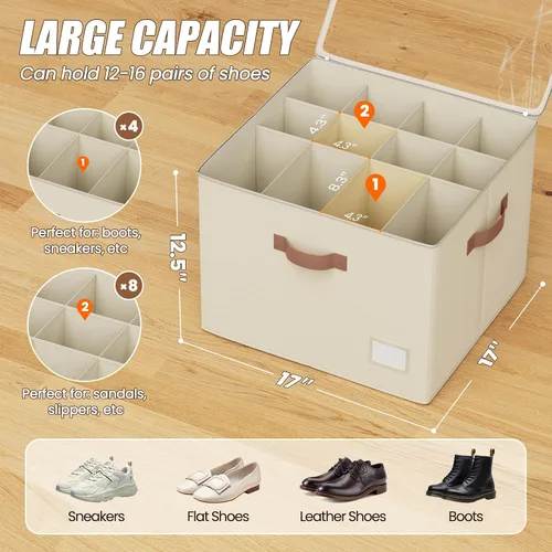 Vista 2 de PHINOX Organizador de zapatos para armario, paquete de 2 cajas organizadoras de zapatos de tela, contenedores de almacenamiento de zapatos