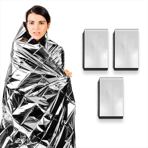 Vista 10 de ASA TECHMED Mantas térmicas de Mylar de emergencia a granel, manta espacial, kit de supervivencia para camping, kit de primeros auxilios