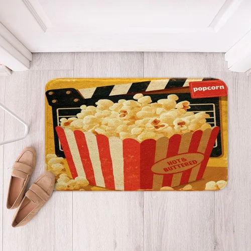 Vista 2 de Alfombras de baño de cine con patrón de palomitas de maíz, alfombras de Btah para bañera para niños, diseño de póster de cine, tapetes de baño