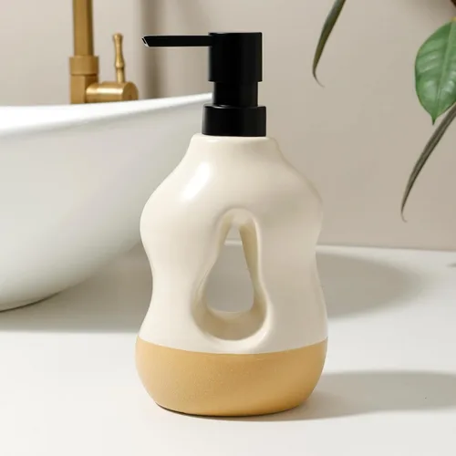 Vista 6 de BosilunLife Dispensador de jabón de cerámica, dispensador de bomba de jabón, dispensador de bomba de jabón para baño, cocina, moderno, casa