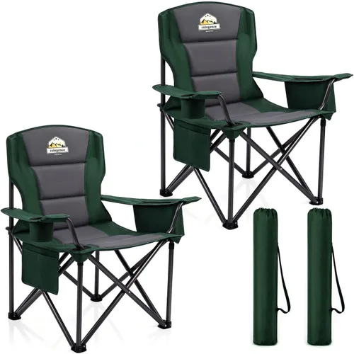 Vista 21 de Sillas de campamento de gran tamaño, paquete de 2 – Silla de campamento plegable resistente de 450 libras, sillas plegables para exteriores anchas