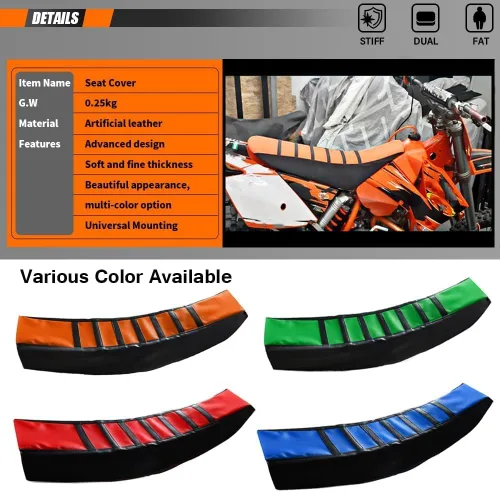Vista 6 de Funda de asiento universal naranja agarre de goma suave para todas las motocicletas, motocross, SXC125, SXF250, EXC300, 450, 500, KX65, KX85