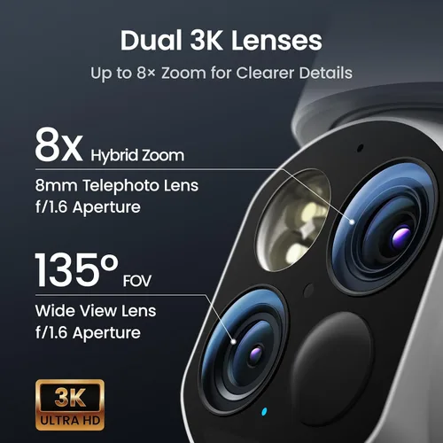 Vista 2 de aosu T2 Dual-Lens 3K Teleobjetivo 360 ° PTZ Cámara de seguridad inalámbrica
