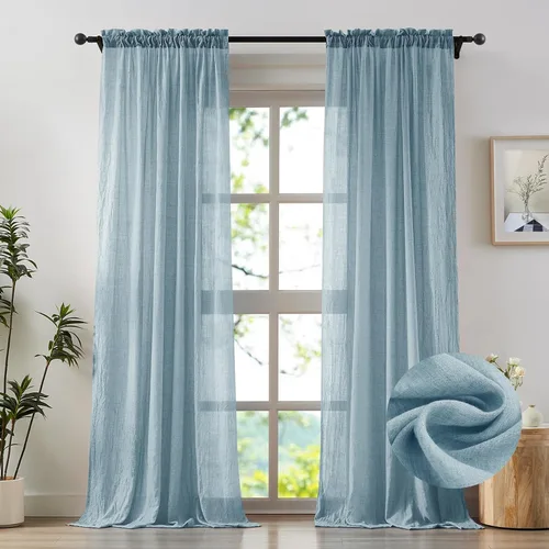 Vista 10 de Anpark - Cortinas traslúcidas de terracota de 96 pulgadas de largo para dormitorio y sala de estar, elegantes cortinas de lino de algodón