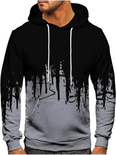 Vista 10 de Ymosrh Sudaderas con capucha de forro polar para hombre, sudaderas con capucha de color degradado, sudadera con capucha de manga larga, tops
