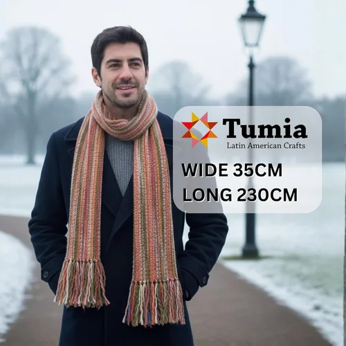 Vista 3 de Tumia LAC - Bufanda de lujo extra larga gruesa a rayas - Hecho a mano y muy cálido - Unisex