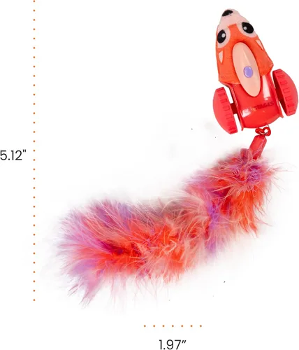 Vista 7 de Catstages Racin' Squirrel Robot, juguete electrónico para gatos en movimiento con plumas, recargable por USB, rojo