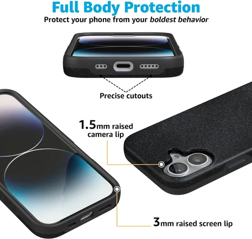 Vista 3 de Casely Funda para iPhone 17 Ónix de medianoche Negro brillante Compatible con MagSafe Diseño protector audaz Ónix de medianoche Black