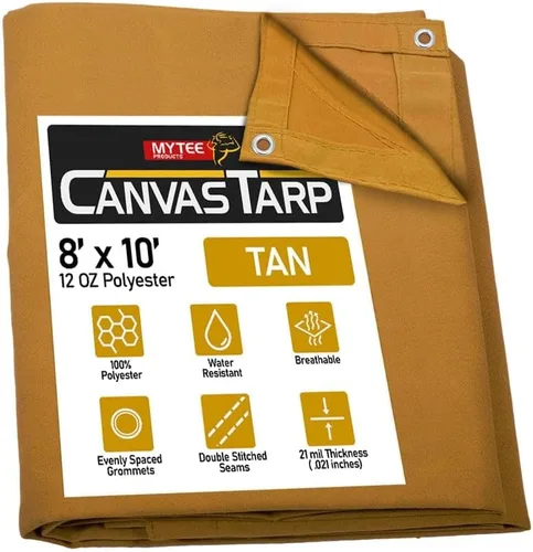 Vista 91 de Mytee Products Lona de lona marrón oscuro de 6 x 8 pies de 12 onzas, resistente al agua y transpirable, lonas resistentes, cubierta de lona