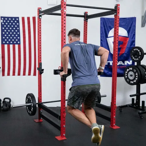 Vista 6 de Titan Fitness Barra de inmersión en Y para bastidores de potencia serie T-3, accesorio de inmersión montado en rack, capacidad de 500 libras