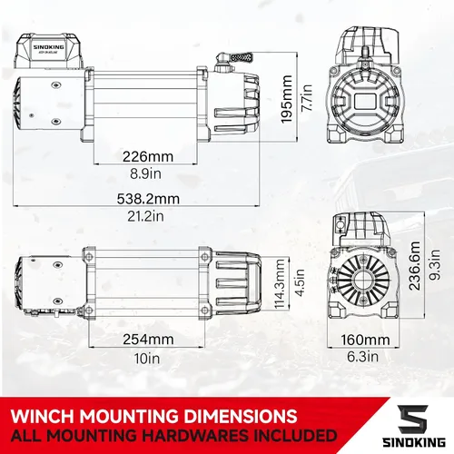 Vista 7 de SINOKING Cabrestante eléctrico de 13500 libras para Jeep, camión, SUV, cabrestante de remolque y cabrestante de barco - Cuerda sintética resistente