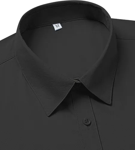 Vista 3 de siliteelon Camisas de vestir para mujer, de manga corta, de algodón, camisa con botones abajo, camisa básica con botones arriba, camisas con cuello