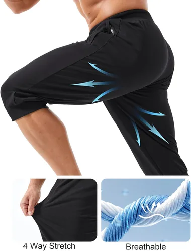 Vista 5 de MAGCOMSEN Pantalones capri de 34 para hombre con bolsillos con cremallera, ajustados, para entrenamiento, correr, entrenamiento, pantalones capri