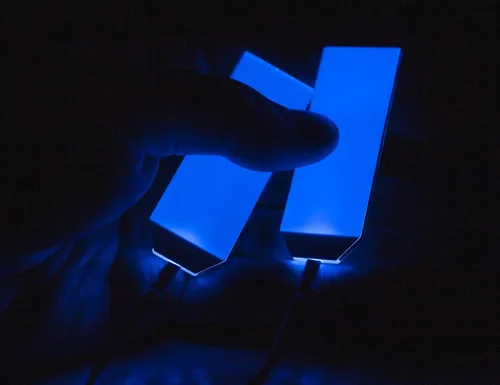 Vista 4 de Kit de bricolaje para cosplay con luz LED acrílica, kit de luces para casco RGB superhéroe para hombres y niños, azul