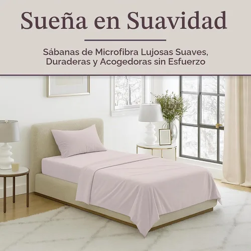 Vista 2 de Juego de sábanas Lavish Home 1200, Microfibra, Bone, gemelo Beige