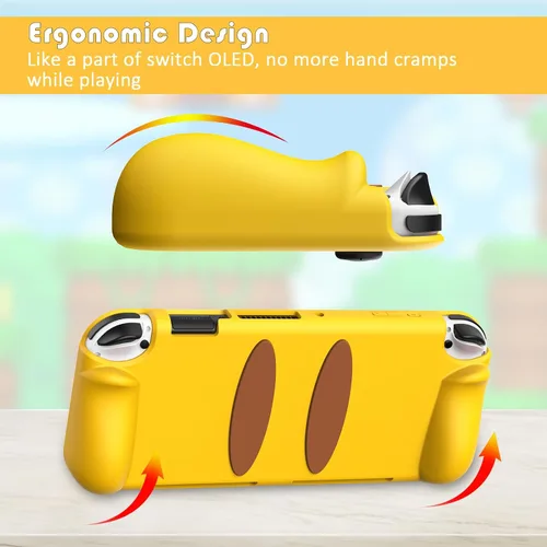 Vista 2 de KENOBEE Funda de silicona para Nintendo Switch OLED modelo 2021, suave y ligera, con agarre ergonómico, con absorción de golpes y diseño