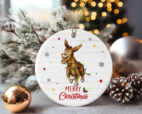 Vista 2 de Adorno de burro de Feliz Navidad, adorno de Navidad 2023, adorno de luz de Navidad de burro, adorno de Navidad para niños, adorno de Navidad