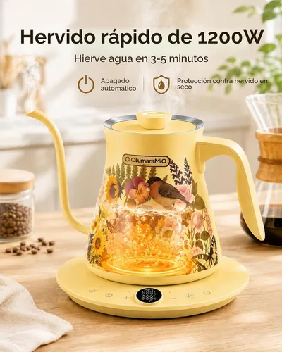 Vista 7 de Olumaramio - Hervidor eléctrico de cuello de cisne de 0.8L/27 onzas, control de temperatura preciso de ± 1 ℉ para verter sobre café y té