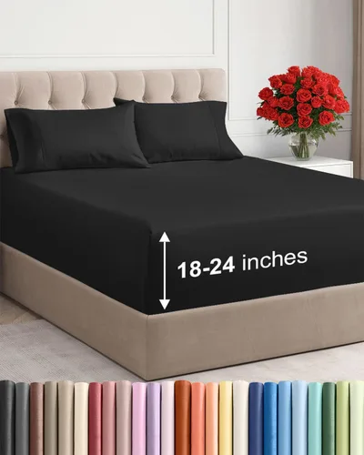 Vista 125 de Sábanas individuales de bolsillo extra profundo, sábanas transpirables y refrescantes de 3 piezas, juego de sábanas de lujo para hotel, suaves, sin
