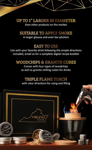 Vista 4 de Kit de ahumador de cóctel con antorcha y folleto de recetas, kit de ahumador de whisky y bourbon para bebidas, queso ahumado y carnes con 4 sabores