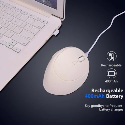 Vista 6 de Ratón ergonómico inalámbrico para computadora, blanco, unisex