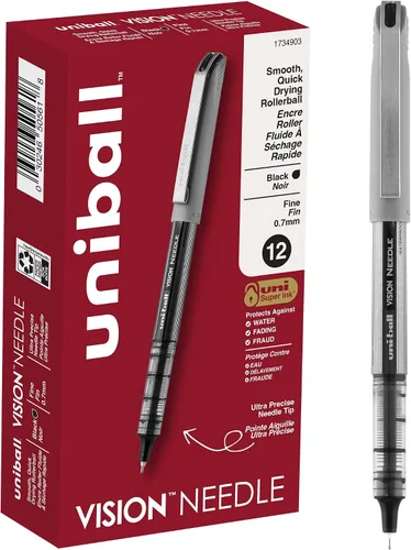 Vista 10 de Bolígrafo de punta rodante Uniball Vision - Paquete de 12, bolígrafos negros, tamaño de punta micro de 0.5 mm - Escritura suave, bolígrafos