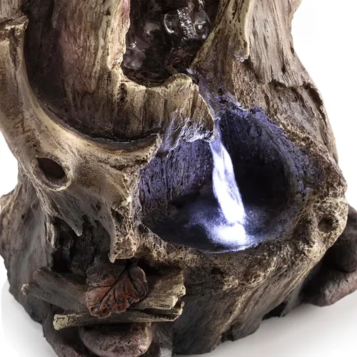 Vista 9 de Alpine Corporation WIN326 fuente de mesa iluminada de varios niveles con tronco de árbol de selva, con luces LED, 28 cm, marrón