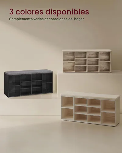 Vista 7 de VASAGLE - Colección CUSTOS - Banco para zapatos, banco de almacenamiento con asiento acolchado, banco de entrada con 10 compartimentos