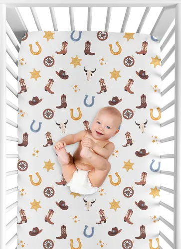 Vista 6 de Sweet Jojo Designs Sábanas bajeras para cuna (vaquero bohemio occidental) para niños, guardería infantil, habitación de niños pequeños, tamaño azul