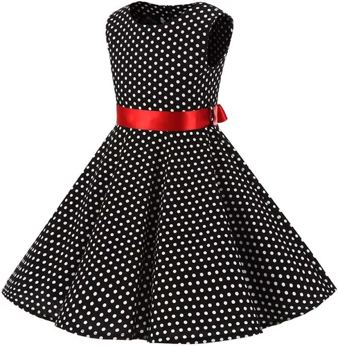 Vista 2 de Vestido de té para niñas, estilo vintage, de los años 50, con diseño de lunares, estilo Rockabilly para fiesta de graduación, vestido de té
