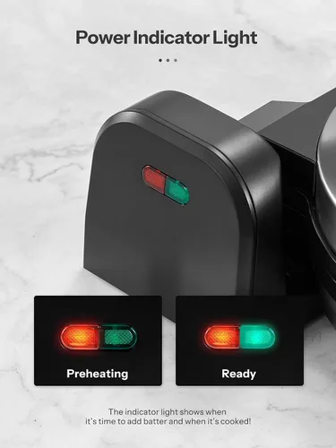 Vista 5 de Máquina para hacer gofres, plancha redonda clásica belga para gofres con diseño giratorio de 180°, placas antiadherentes y mango de tacto frío