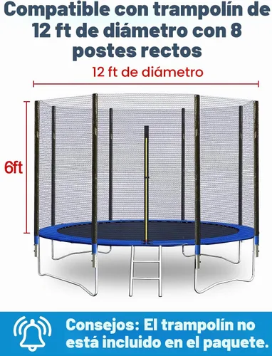 Vista 2 de Biggun Red para cama elástica – Red de seguridad de repuesto para postes rectos marcos redondos trampolín, malla de barrera de nailon con doble
