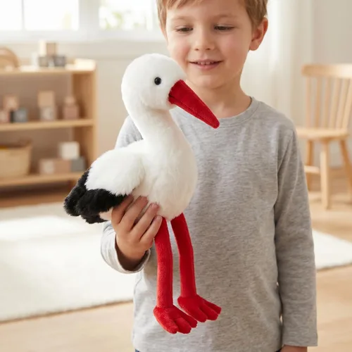 Vista 3 de Juguete de peluche de cigüeña blanca de simulación, suave y realista, lindo juguete de peluche de cigüeña blanca de 9.84 pulgadas, pájaros
