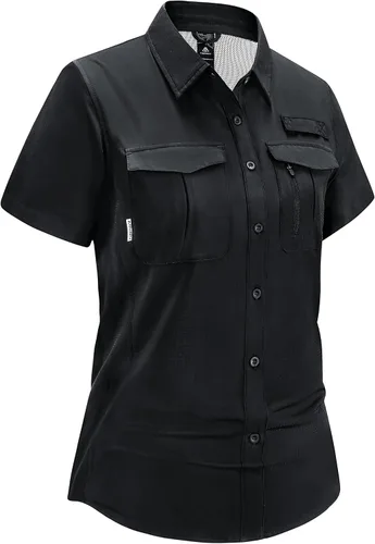 Vista 8 de Haimont Camisas de senderismo y pesca con protección solar para mujer, manga corta, abotonadas, resistentes al agua, de secado rápido