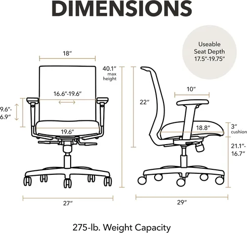 Vista 2 de HON Convergence - Silla de oficina ergonómica con respaldo de malla, brazos ajustables, soporte lumbar, silla de escritorio con inclinación