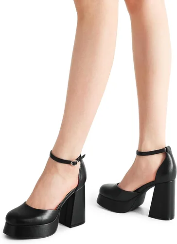 Vista 7 de DREAM PAIRS Zapatos de tacón alto con plataforma gruesa para mujer, puntera cerrada, correa al tobillo, para boda, fiesta, zapatos de tacón