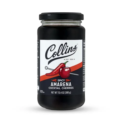 Vista 8 de Collins - Cerezas amarena picantes en almíbar, cerezas negras para Old Fashioned o Manhattan, cerezas de cóctel, guarnición para cócteles o postres
