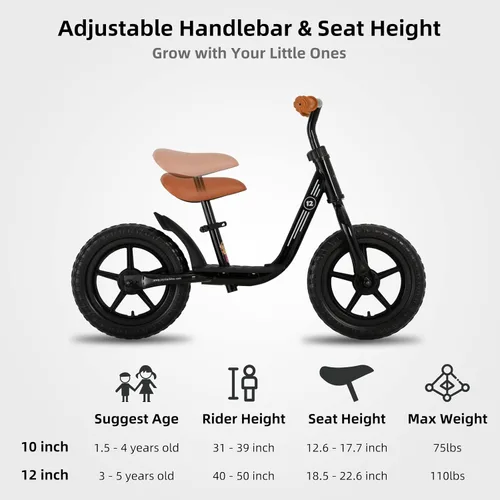 Vista 4 de Joystar Bicicleta de equilibrio de 10 y 12 pulgadas para niñas y niños, de 18 meses a 5 años, bicicleta para niños con reposapiés y altura