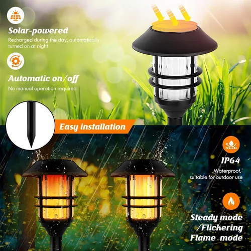 Vista 8 de Luces solares de llama – Luces solares para exteriores de 55 pulgadas de alto 100 % metal, luz solar LED para exteriores, linterna de metal, luces