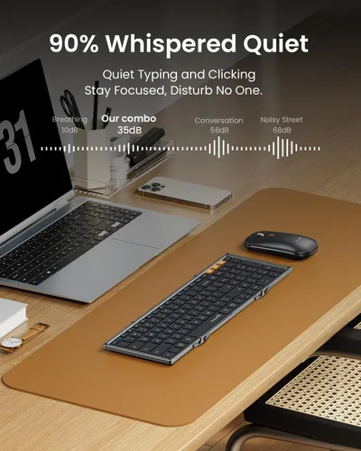 Vista 8 de ProtoArc XKM01 Full-Size Foldable Keyboard Mouse Combo for Travel, Gray Gris negro