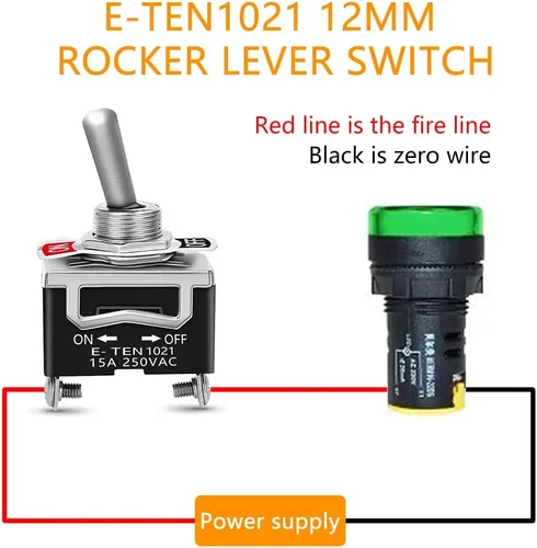 Vista 6 de 2 piezas de interruptor basculante 12V SPST de encendido/apagado impermeable para uso marino, interruptor de un polo de 15A 250V CA de metal sólido